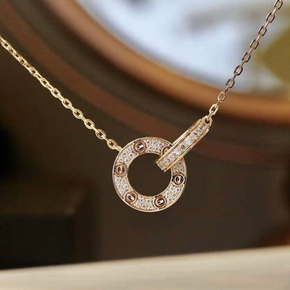 [Glow Muse]COLLIER LOVE 7,6 MM OR ROSE ET ARGENT ENTIÈREMENT DIAMANTÉ