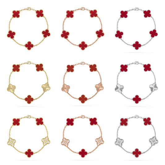 [⭐Glow Muse] COLLECTION DE BRACELETS CLOVER 5 MOTIFS EN CORNALINE ROUGE