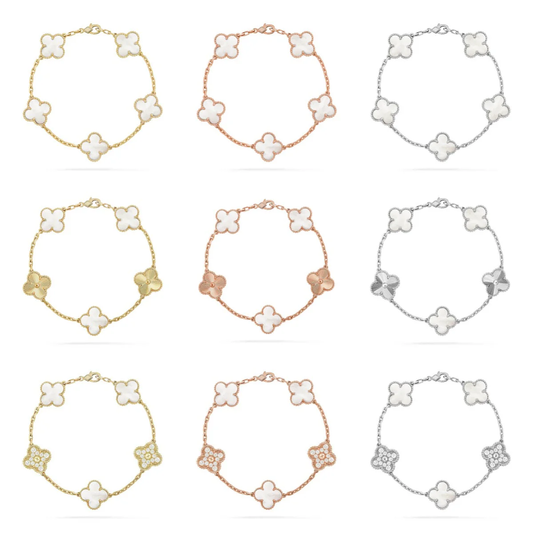 [⭐Glow Muse]COLLECTION DE BRACELETS 5 MOTIFS EN NACRE BLANC TRÈFLE