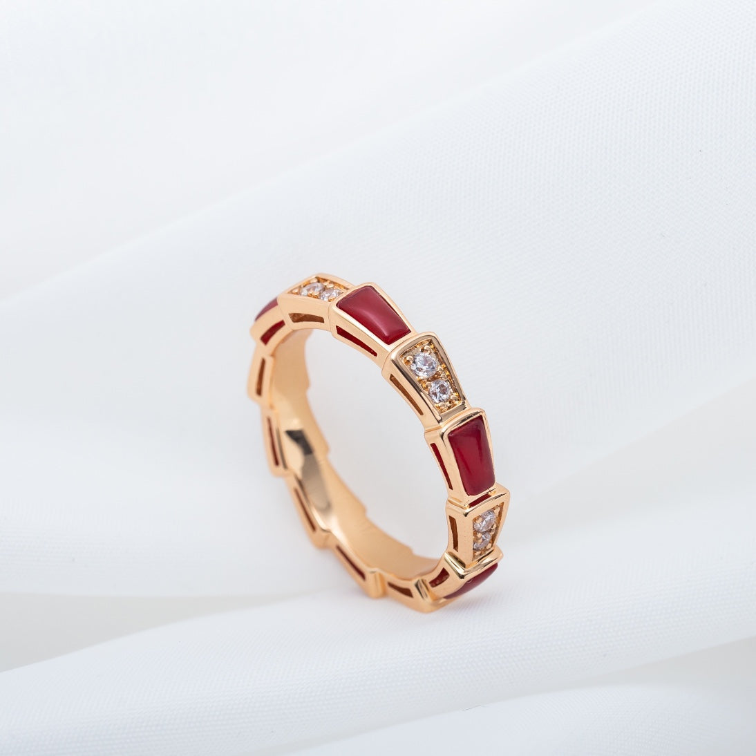 [⭐Glow Muse ]SERPENTI RING PINK GOLD CARNELIAN DIAMOND 3MM