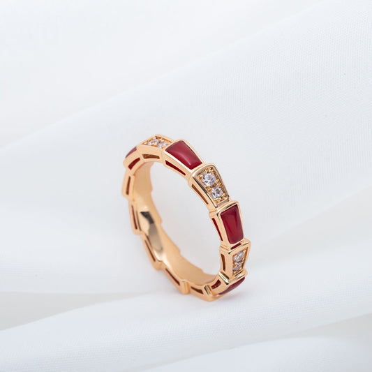 [⭐Glow Muse ]SERPENTI RING PINK GOLD CARNELIAN DIAMOND 3MM