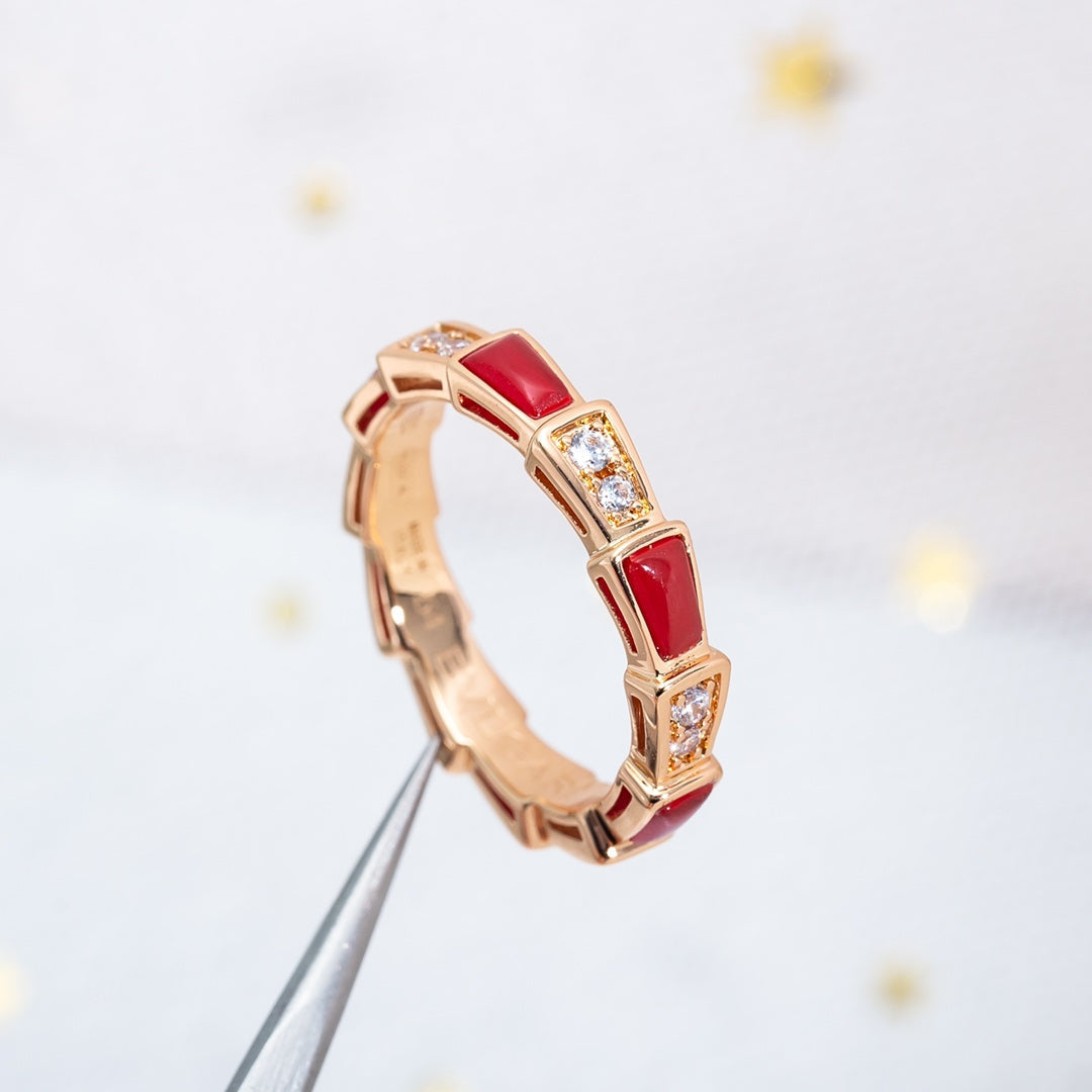 [⭐Glow Muse ]SERPENTI RING PINK GOLD CARNELIAN DIAMOND 3MM