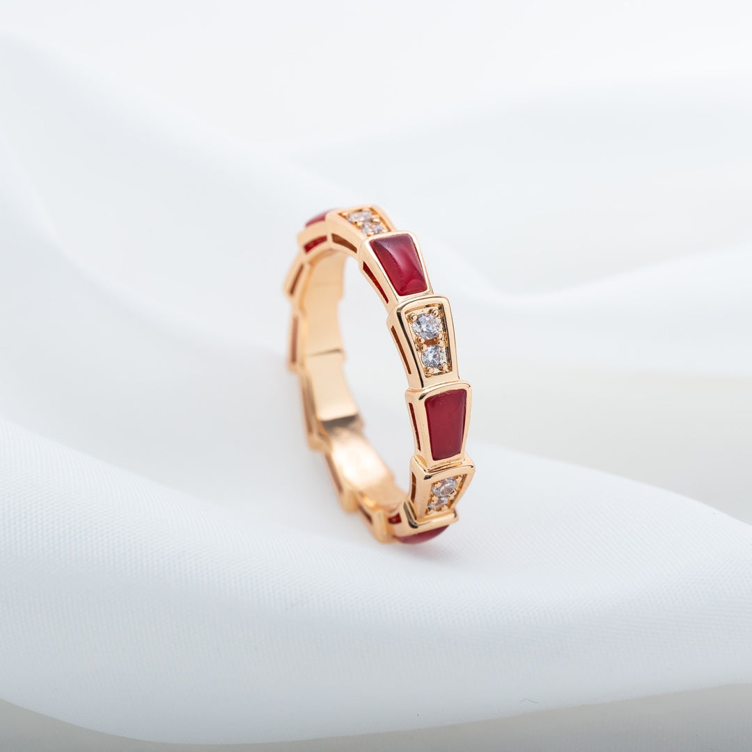 [⭐Glow Muse ]SERPENTI RING PINK GOLD CARNELIAN DIAMOND 3MM