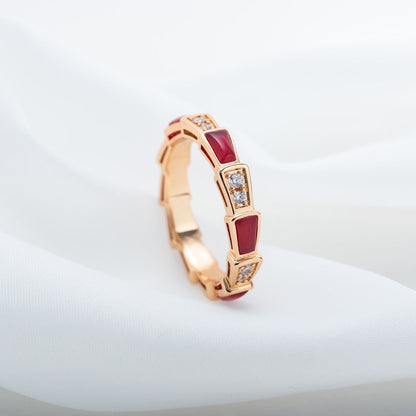 [⭐Glow Muse ]SERPENTI RING PINK GOLD CARNELIAN DIAMOND 3MM