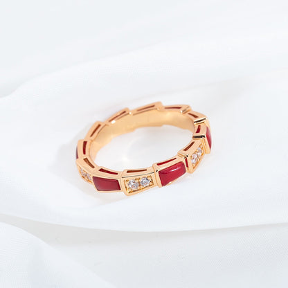 [⭐Glow Muse ]SERPENTI RING PINK GOLD CARNELIAN DIAMOND 3MM