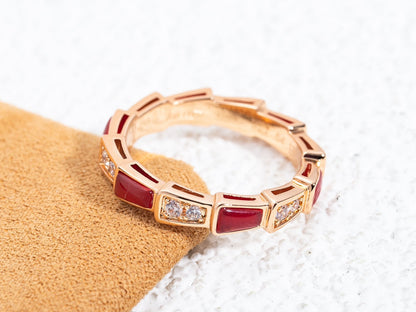 [⭐Glow Muse ]SERPENTI RING PINK GOLD CARNELIAN DIAMOND 3MM
