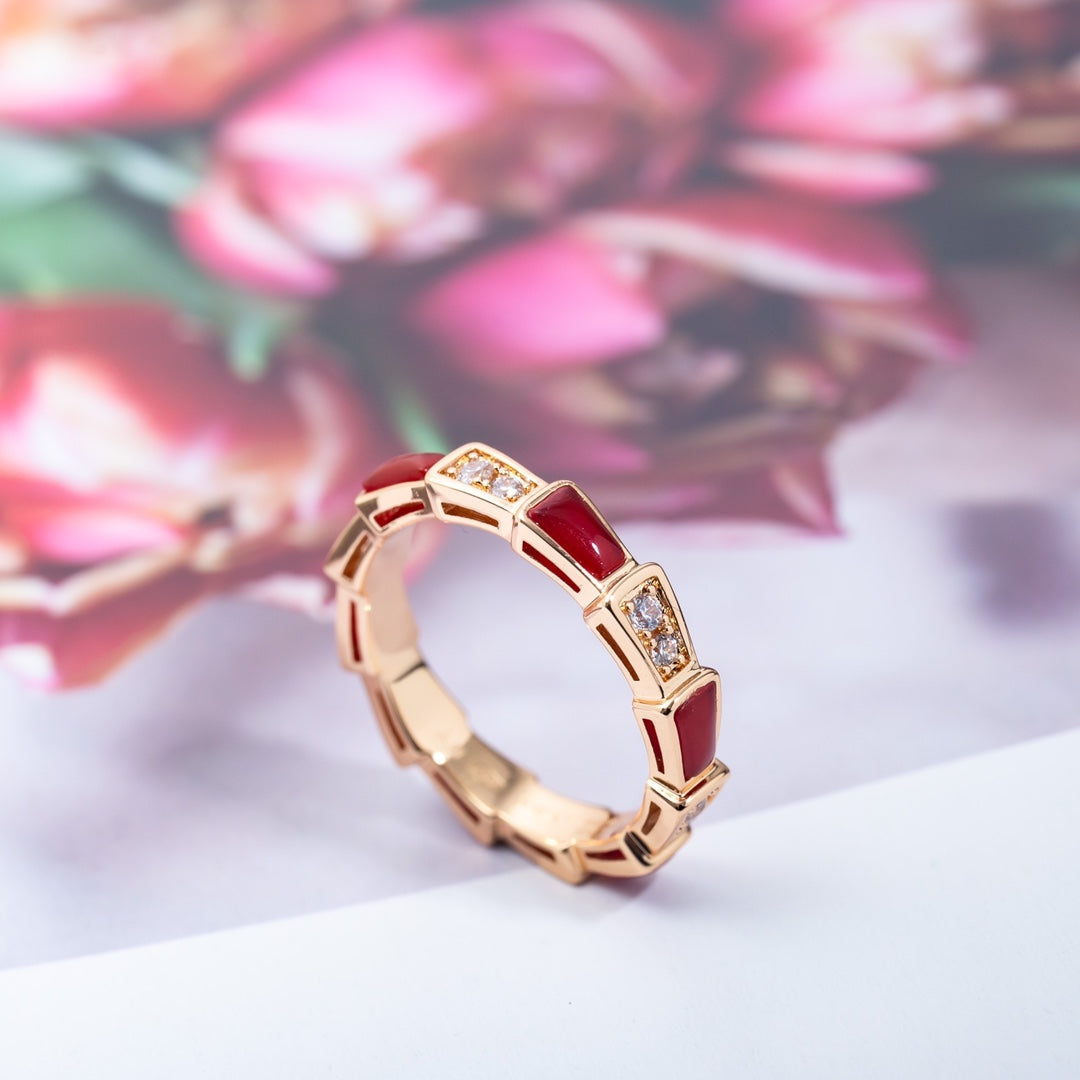 [⭐Glow Muse ]SERPENTI RING PINK GOLD CARNELIAN DIAMOND 3MM