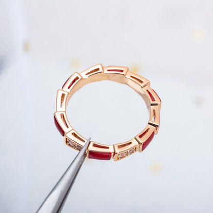 [⭐Glow Muse ]SERPENTI RING PINK GOLD CARNELIAN DIAMOND 3MM