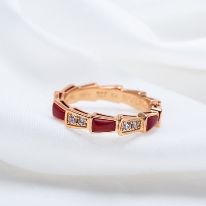 [⭐Glow Muse ]SERPENTI RING PINK GOLD CARNELIAN DIAMOND 3MM