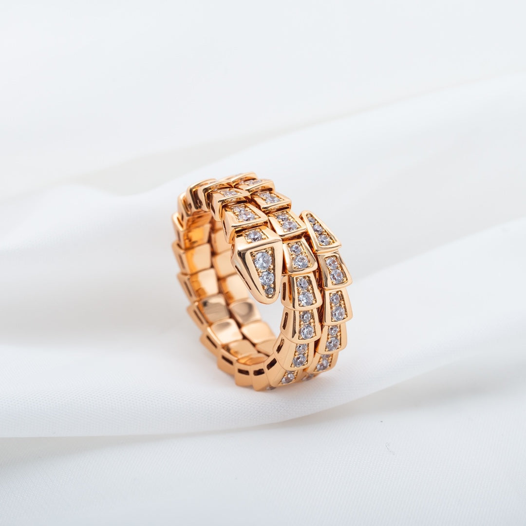[⭐Glow Muse ]SERPENTI RING PINK GOLD DIAMOND DOUBLE ROW