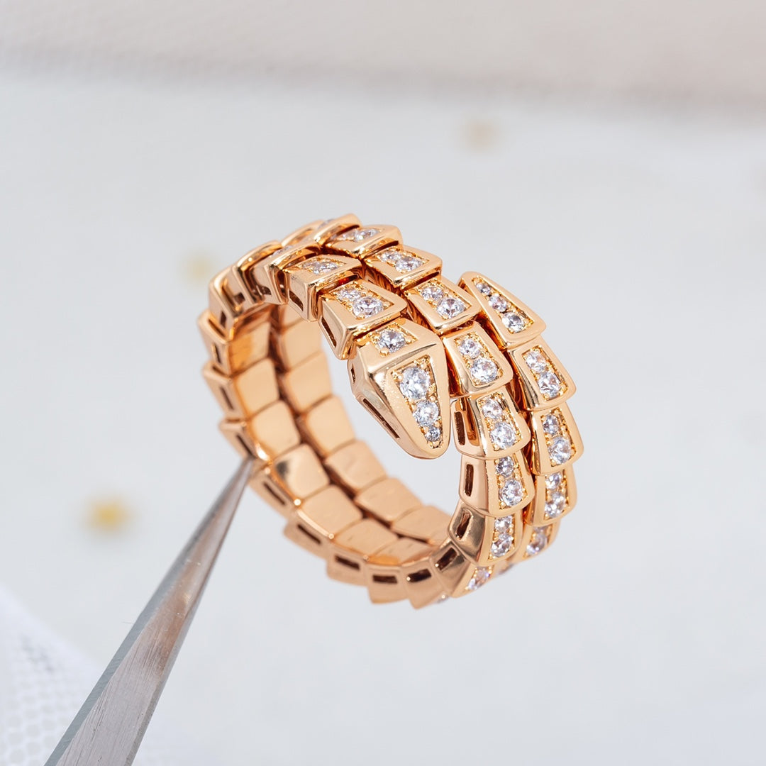 [⭐Glow Muse ]SERPENTI RING PINK GOLD DIAMOND DOUBLE ROW