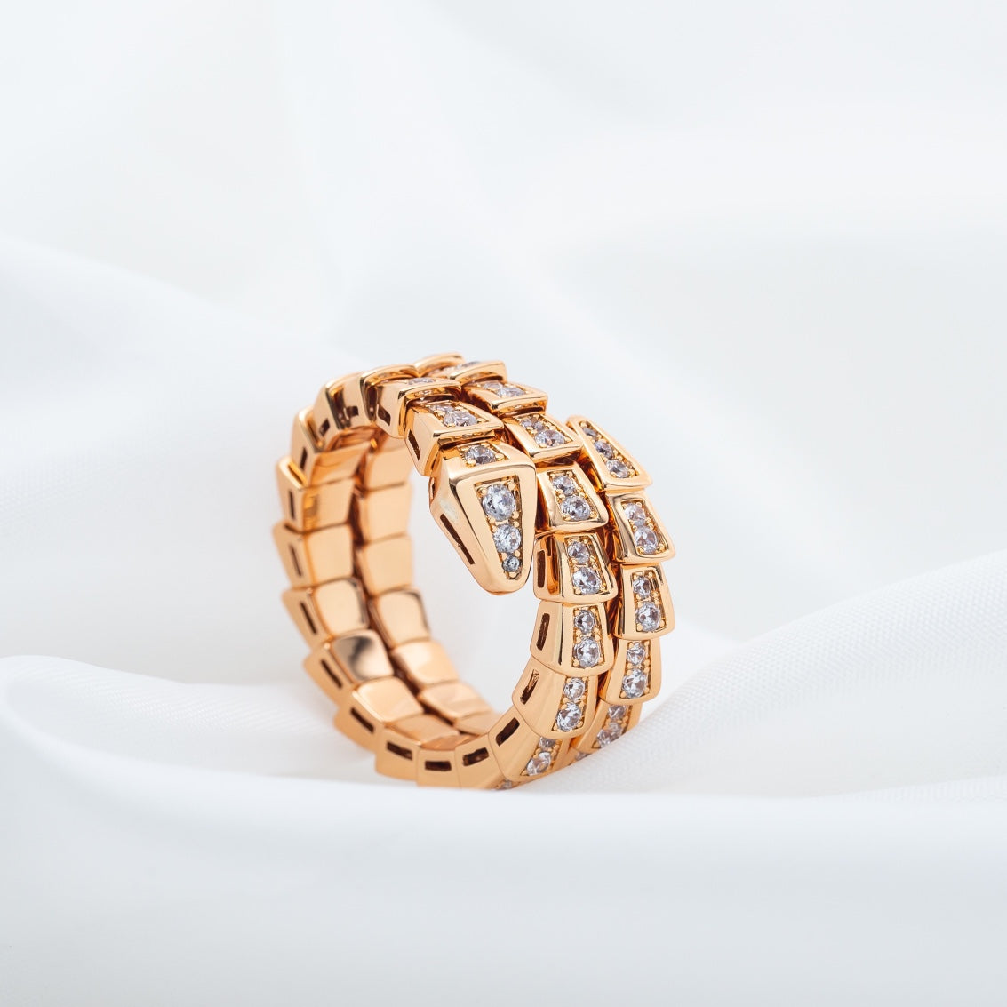 [⭐Glow Muse ]SERPENTI RING PINK GOLD DIAMOND DOUBLE ROW