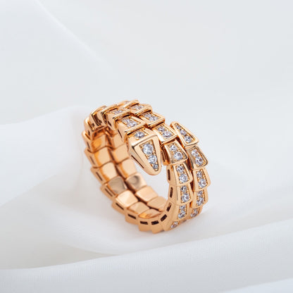[⭐Glow Muse ]SERPENTI RING PINK GOLD DIAMOND DOUBLE ROW