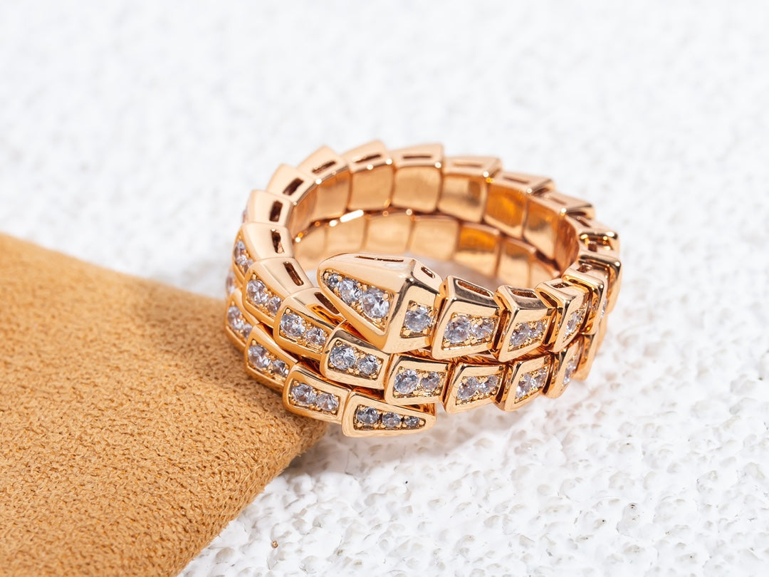 [⭐Glow Muse ]SERPENTI RING PINK GOLD DIAMOND DOUBLE ROW