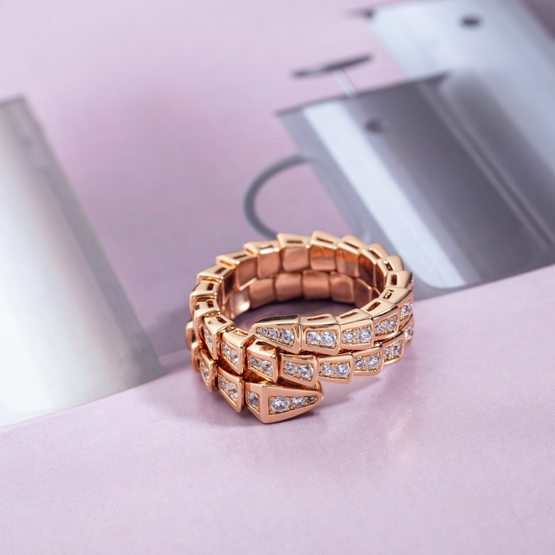 [⭐Glow Muse ]SERPENTI RING PINK GOLD DIAMOND DOUBLE ROW
