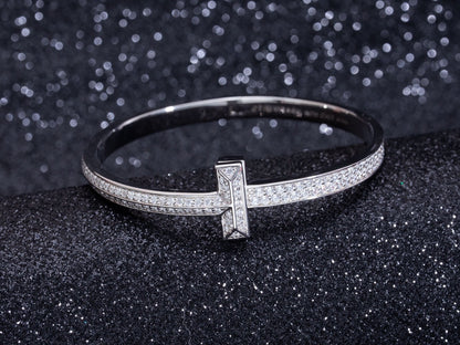 [Glow Muse ]WIDE DIAMONDS HINGED BANGLE SILVER