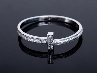 [Glow Muse ]WIDE DIAMONDS HINGED BANGLE SILVER