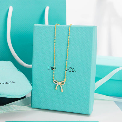 [Glow Muse ]RIBBON NECKLACE BOW PENDANT DIAMOND CHARM CHAIN