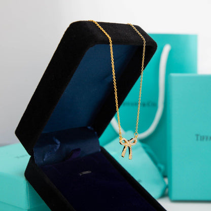 [Glow Muse ]RIBBON NECKLACE BOW PENDANT DIAMOND CHARM CHAIN
