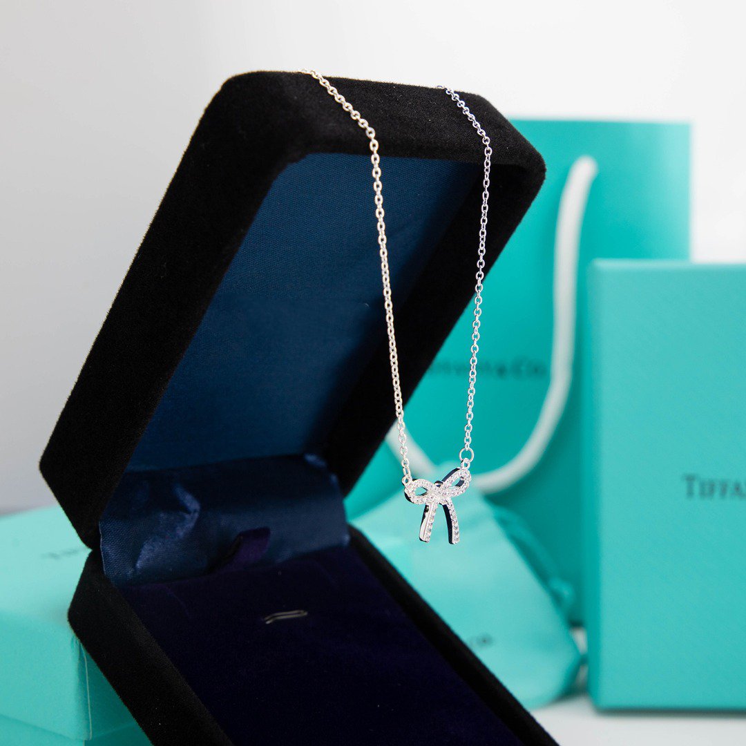 [Glow Muse ]RIBBON NECKLACE BOW PENDANT DIAMOND CHARM CHAIN