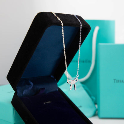 [Glow Muse ]RIBBON NECKLACE BOW PENDANT DIAMOND CHARM CHAIN