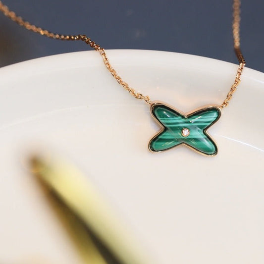 [Glow Muse]COLLIER JEUX MALACHITE 1 DIAMANT OR ROSE
