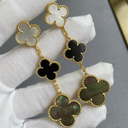 [Glow Muse] BOUCLES D'OREILLES CLOVER 3 MOTIFS NACRE ONYX NACRE FONCÉE OR ROSE