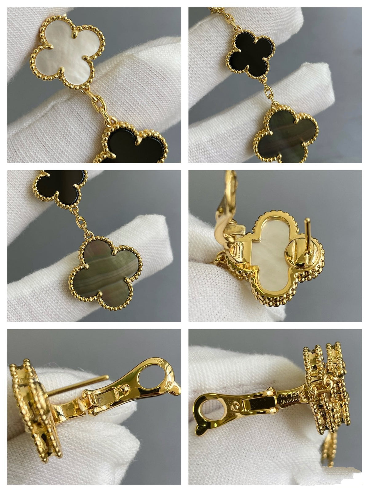 [Glow Muse] BOUCLES D'OREILLES CLOVER 3 MOTIFS NACRE ONYX NACRE FONCÉE OR ROSE