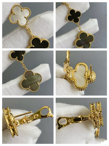 [Glow Muse] BOUCLES D'OREILLES CLOVER 3 MOTIFS NACRE ONYX NACRE FONCÉE OR ROSE