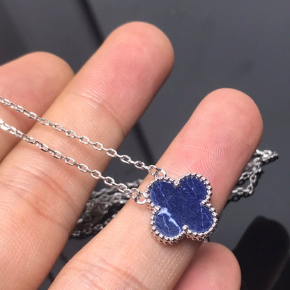 [Glow Muse]LONG COLLIER TRÈFLE EN PIETERSITE ET ARGENT