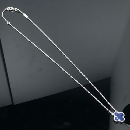 [Glow Muse]LONG COLLIER TRÈFLE EN PIETERSITE ET ARGENT