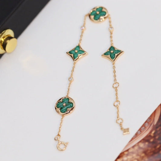 [Glow Muse]BRACELET MOTIF ÉTOILE ET SOLEIL 4 OR ROSE MALACHITE
