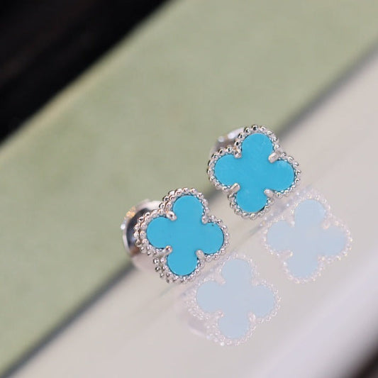 [Glow Muse]CLOUS D'OREILLES MINI TRÈFLE ARGENT ET TURQUOISE