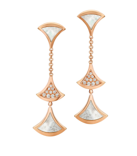 [⭐Glow Muse ]DREAM EARRINGS 3 MOTIFS DIAMOND MOP PINK GOLD