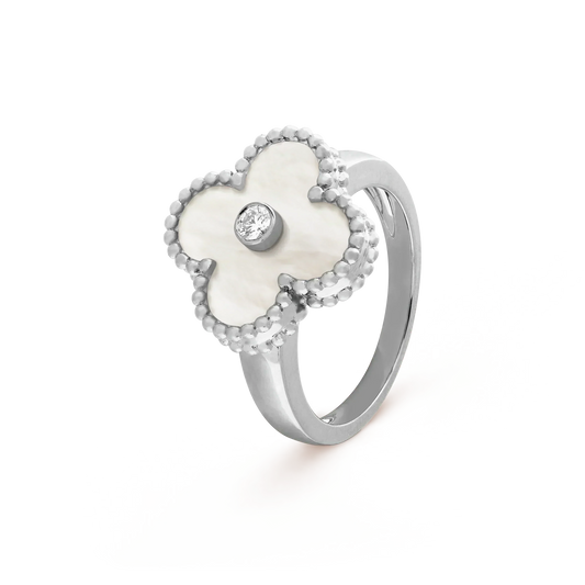 [Glow Muse]BAGUE TRÈFLE ARGENT NACRE ET DIAMANT