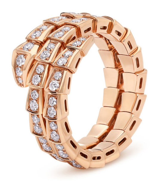[⭐Glow Muse ]SERPENTI RING PINK GOLD DIAMOND DOUBLE ROW