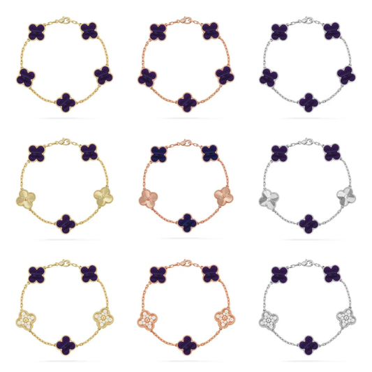[⭐Glow Muse]COLLECTION DE BRACELETS CLOVER 5 MOTIFS À RAYURES VIOLETTES