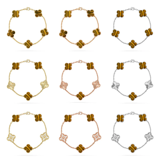 [⭐Glow Muse] COLLECTION DE BRACELETS CLOVER 5 MOTIFS EN ŒIL DE TIGRE