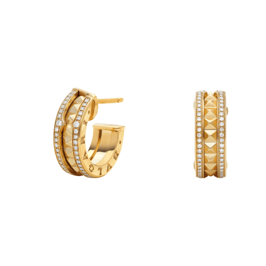 [⭐Glow Muse ]ZERO 1 ROCK GOLD EARRINGS WITH STUDDED SPIRAL AND PAVED DIAMONDS
