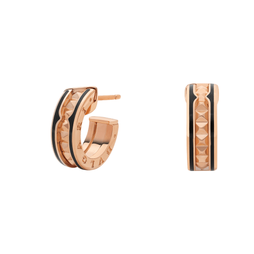 [⭐Glow Muse ]ZERO 1 ROCK PINK GOLD EARRINGS WITH STUDDED SPIRAL AND BLACK CERAMIC