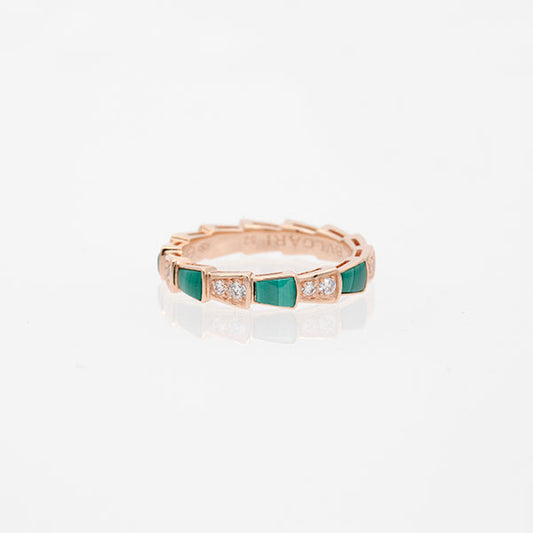 [⭐Glow Muse ]SERPENTI RING PINK GOLD MALACHITE DIAMOND 3MM