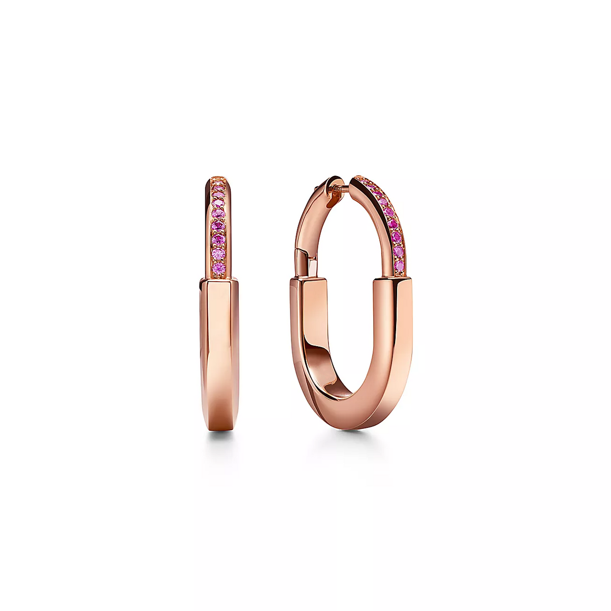 [Glow Muse ]LOCK MEDIUM PINK DIAMOND PINK GOLD EARRINGS