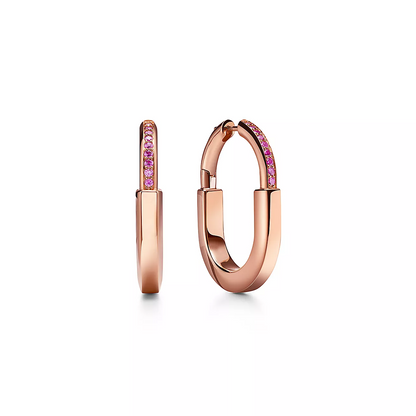 [Glow Muse ]LOCK MEDIUM PINK DIAMOND PINK GOLD EARRINGS