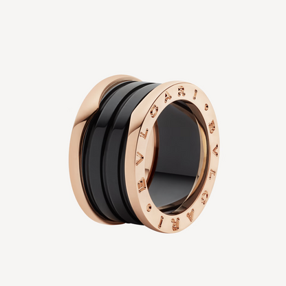 [⭐Glow Muse ]ZERO 1 FOUR-BAND LOOPS AND BLACK CERAMIC SPIRAL PINK GOLD RING