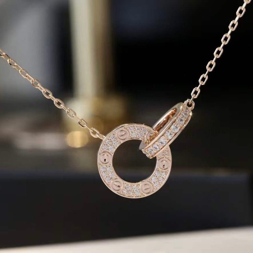 [Glow Muse]COLLIER LOVE 7,6 MM OR ROSE ET ARGENT ENTIÈREMENT DIAMANTÉ