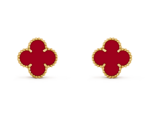 [Glow Muse] BOUCLES D'OREILLES TRÈFLE 20MM EN AGATE ROUGE