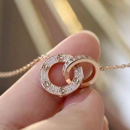 [Glow Muse]COLLIER LOVE 7,6 MM OR ROSE ET ARGENT ENTIÈREMENT DIAMANTÉ