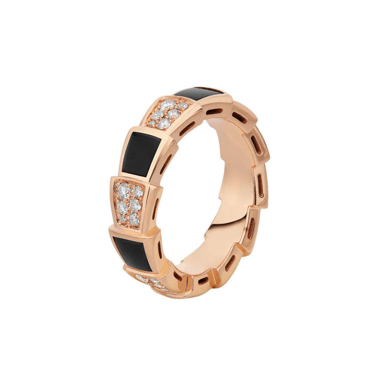 [⭐Glow Muse ]SERPENTI RING PINK GOLD BLACK MOP DIAMOND PAVED 4MM