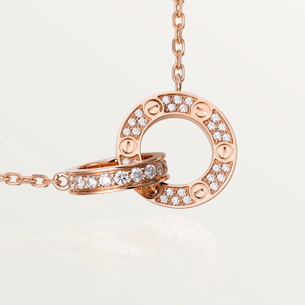 [Glow Muse]COLLIER LOVE 7,6 MM OR ROSE ET ARGENT ENTIÈREMENT DIAMANTÉ