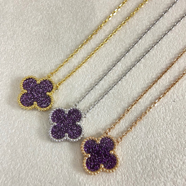 [⭐Glow Muse] NOUVEAU COLLIER TRÈFLE À QUATRE FEUILLES EN OR ET SABLE VIOLET 15 MM